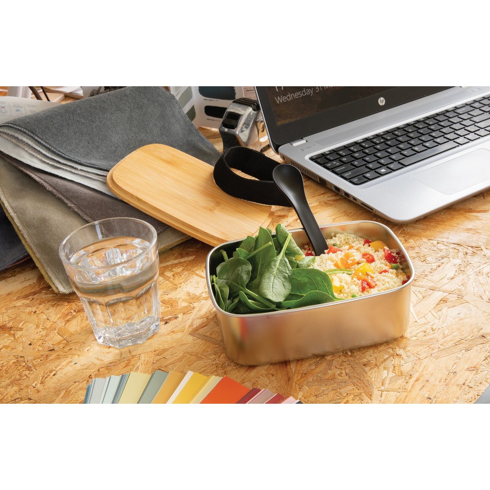Pudełko śniadaniowe z bambusowym wieczkiem, łyżkowidelec