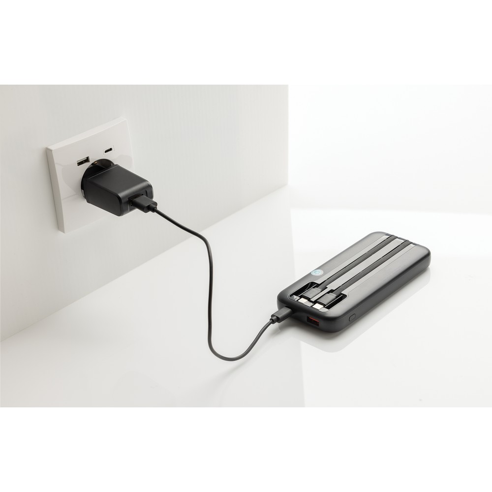 Power bank 10000 mAh ze zintegrowanymi kablami Turbopack