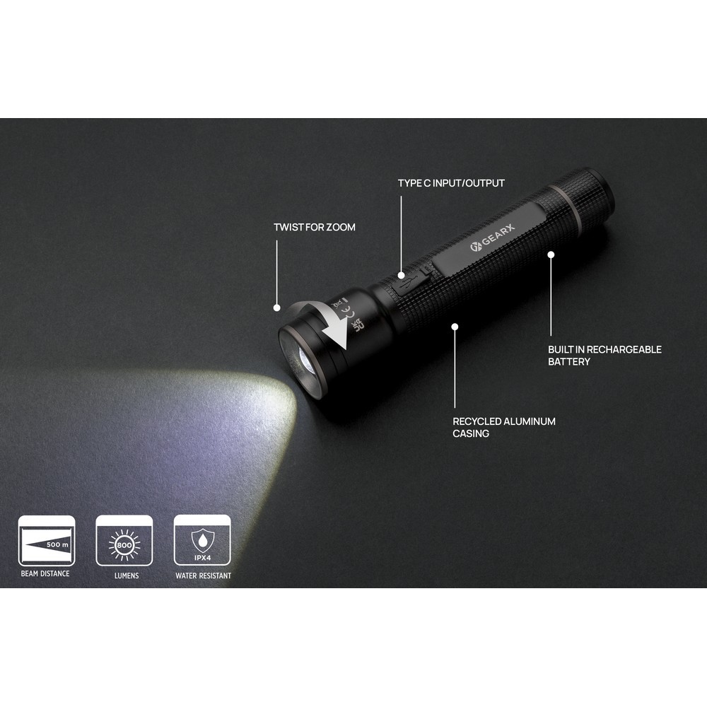Latarka Gear X, ładowana przez USB, aluminium z recyklingu