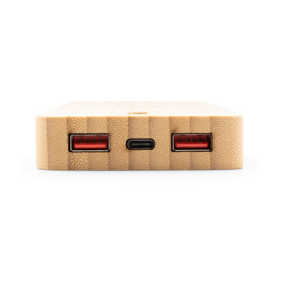Bambusowy bezprzewodowy power bank 8000 mAh B’RIGHT, ładowarka bezprzewodowa 15W | Benson