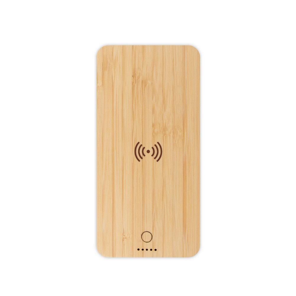 Bambusowy bezprzewodowy power bank 8000 mAh B’RIGHT, ładowarka bezprzewodowa 15W | Benson