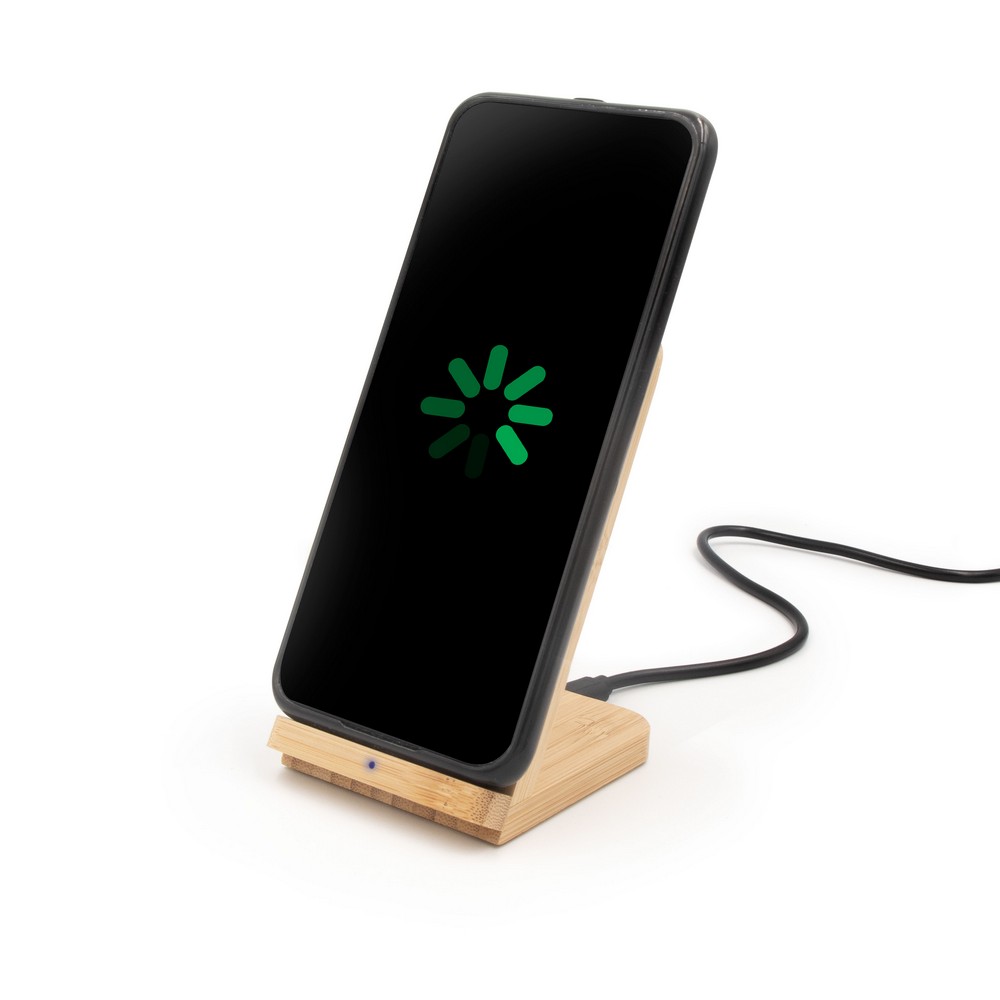 Bambusowa ładowarka bezprzewodowa 10W B’RIGHT, stojak na telefon | Wilder
