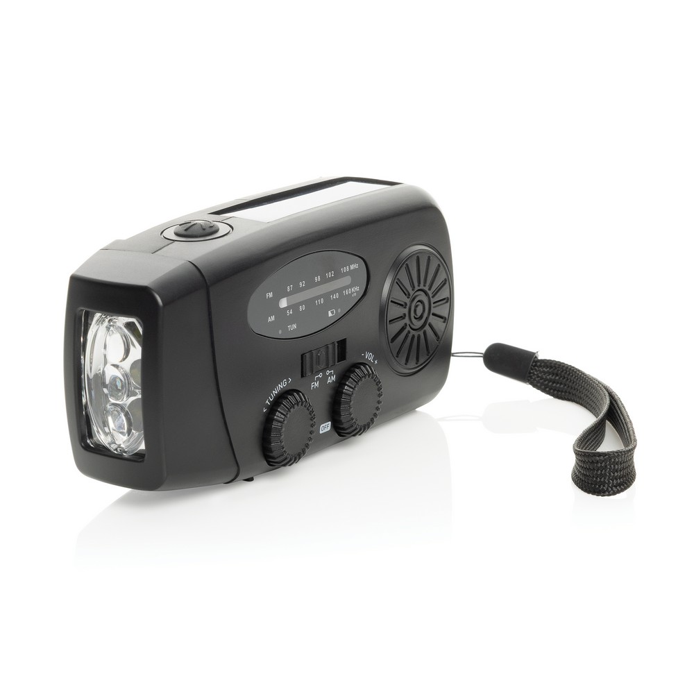 Radio survivalowe AM/FM, power bank 1800 mAh, latarka RescueWave